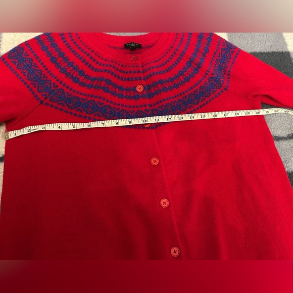 Talbots woman cardigan lambs wool mix, size X rend and blue button up - Picture 7 of 7